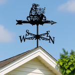 Floral tiger metal weather vane with directional arrows and mounting rod, outdoor roof and garden decoration