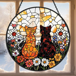 Flower garden cats stained glass suncatcher window hanging, suitable for home and garden decoration