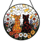 Flower garden cats stained glass suncatcher window hanging, suitable for home and garden decoration