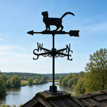 Fluffy cat metal weather vane with directional arrows and mounting rod, outdoor roof and garden decoration