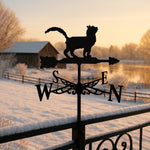 Fluffy cat metal weather vane with directional arrows and mounting rod, outdoor roof and garden decoration