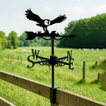 Flying barn owl metal weather vane with directional arrows and mounting rod, outdoor roof and garden decoration
