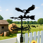 Flying barn owl metal weather vane with directional arrows and mounting rod, outdoor roof and garden decoration