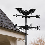 Flying bat metal weather vane with directional arrows and mounting rod, outdoor roof and garden decoration