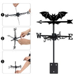 Flying bat metal weather vane with directional arrows and mounting rod, outdoor roof and garden decoration