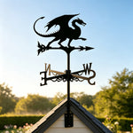Flying dragon metal weather vane with directional arrows and mounting rod, outdoor roof and garden decoration
