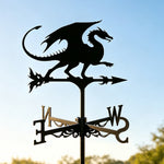 Flying dragon metal weather vane with directional arrows and mounting rod, outdoor roof and garden decoration