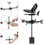 Flying eagle metal weather vane with directional arrows and mounting rod, outdoor roof and garden decoration