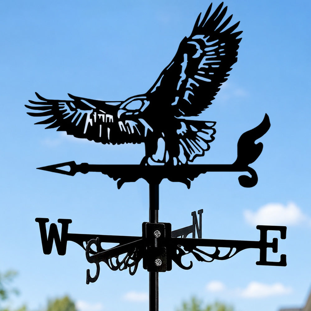 Flying eagle metal weather vane with directional arrows and mounting rod, outdoor roof and garden decoration