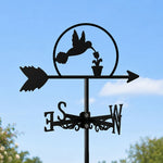 Flying hummingbird metal weather vane with directional arrows and mounting rod, outdoor roof and garden decoration