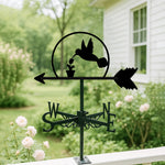Flying hummingbird metal weather vane with directional arrows and mounting rod, outdoor roof and garden decoration