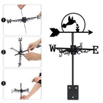 Flying hummingbird metal weather vane with directional arrows and mounting rod, outdoor roof and garden decoration