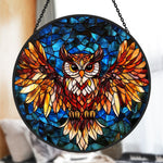 Flying owl stained glass suncatcher window hanging, suitable for home and garden decoration