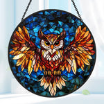 Flying owl stained glass suncatcher window hanging, suitable for home and garden decoration