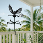 Flying owl metal weather vane with directional arrows and mounting rod, outdoor roof and garden decoration