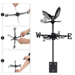 Flying owl metal weather vane with directional arrows and mounting rod, outdoor roof and garden decoration