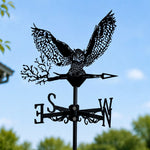 Flying owl metal weather vane with directional arrows and mounting rod, outdoor roof and garden decoration