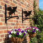 Flying pig metal hanging basket bracket mounted on outdoor wall for plant decoration
