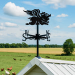 Flying pig metal weather vane with directional arrows and mounting rod, outdoor roof and garden decoration
