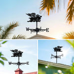 Flying pig metal weather vane with directional arrows and mounting rod, outdoor roof and garden decoration