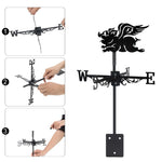 Flying pig metal weather vane with directional arrows and mounting rod, outdoor roof and garden decoration