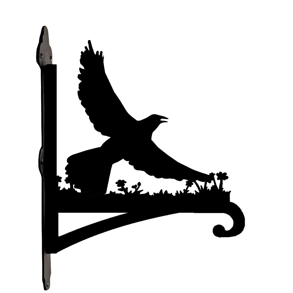 Flying raven metal hanging basket bracket mounted on outdoor wall for plant decoration