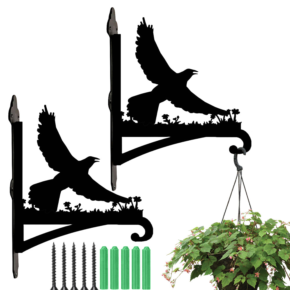 Flying raven metal hanging basket bracket mounted on outdoor wall for plant decoration