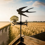 Flying swallow metal weather vane with directional arrows and mounting rod, outdoor roof and garden decoration