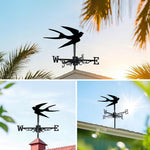 Flying swallow metal weather vane with directional arrows and mounting rod, outdoor roof and garden decoration