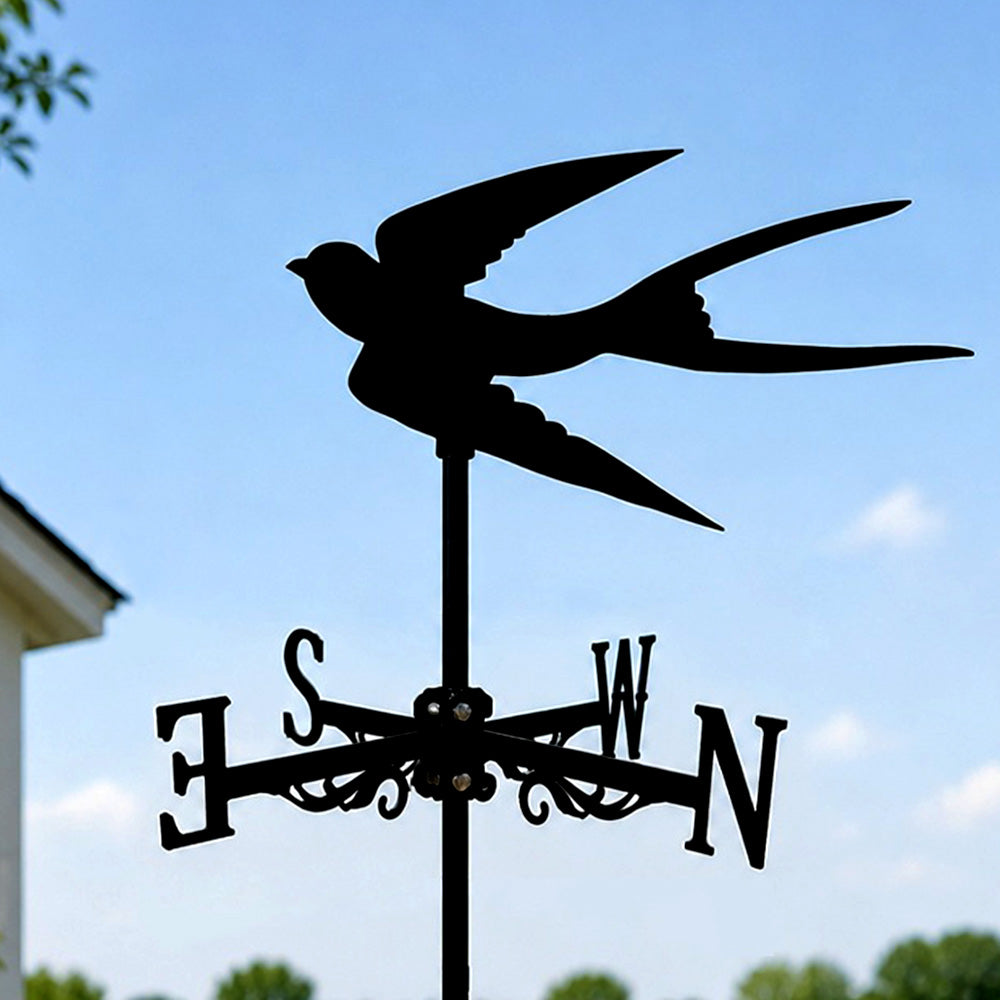 Flying swallow metal weather vane with directional arrows and mounting rod, outdoor roof and garden decoration