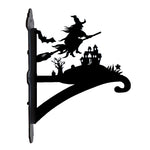 Flying witch and castle metal hanging basket bracket mounted on outdoor wall for plant decoration