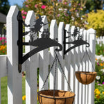 Flying witch and castle metal hanging basket bracket mounted on outdoor wall for plant decoration