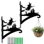 Flying witch and castle metal hanging basket bracket mounted on outdoor wall for plant decoration