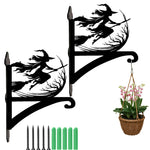 Flying witch and moon metal hanging basket bracket mounted on outdoor wall for plant decoration