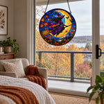 Flying Witch Halloween stained glass suncatcher window hanging, suitable for home and garden decoration