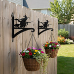 Flying witch metal hanging basket bracket mounted on outdoor wall for plant decoration