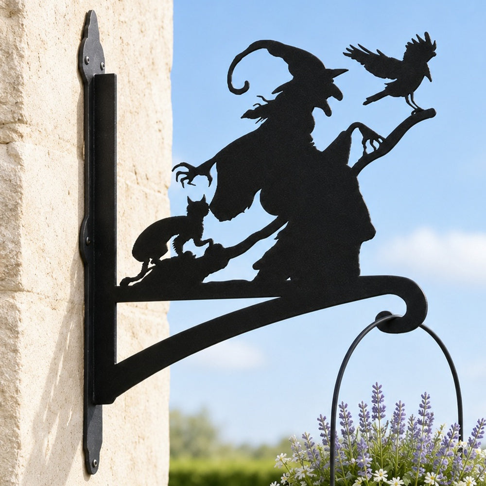 Flying witch metal hanging basket bracket mounted on outdoor wall for plant decoration