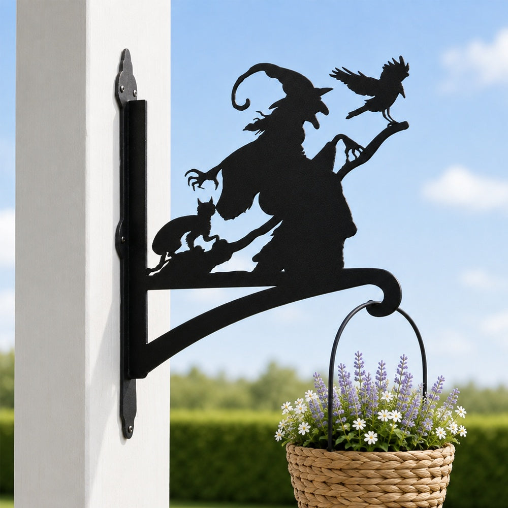 Flying witch metal hanging basket bracket mounted on outdoor wall for plant decoration