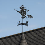 Flying witch metal weather vane with directional arrows and mounting rod, outdoor roof and garden decoration
