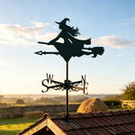 Flying witch metal weather vane with directional arrows and mounting rod, outdoor roof and garden decoration