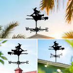 Flying witch metal weather vane with directional arrows and mounting rod, outdoor roof and garden decoration