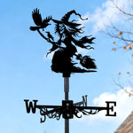 Flying witch metal weather vane with directional arrows and mounting rod, outdoor roof and garden decoration