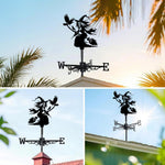 Flying witch metal weather vane with directional arrows and mounting rod, outdoor roof and garden decoration