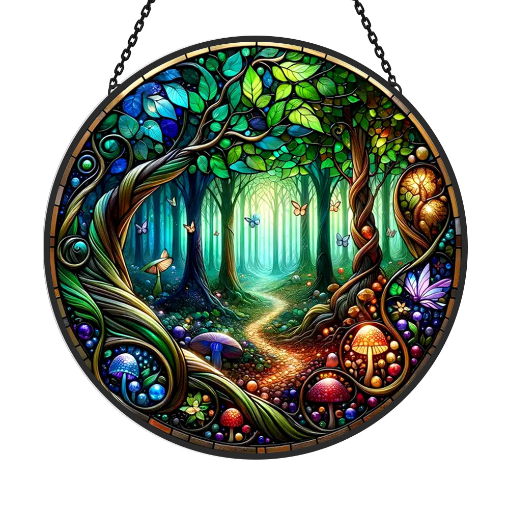 Forest mushroom stained glass suncatcher window hanging, suitable for home and garden decoration