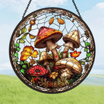 Forest wild mushrooms leaves stained glass suncatcher window hanging, suitable for home and garden decoration