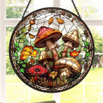 Forest wild mushrooms leaves stained glass suncatcher window hanging, suitable for home and garden decoration