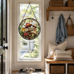 Forest wild mushrooms leaves stained glass suncatcher window hanging, suitable for home and garden decoration