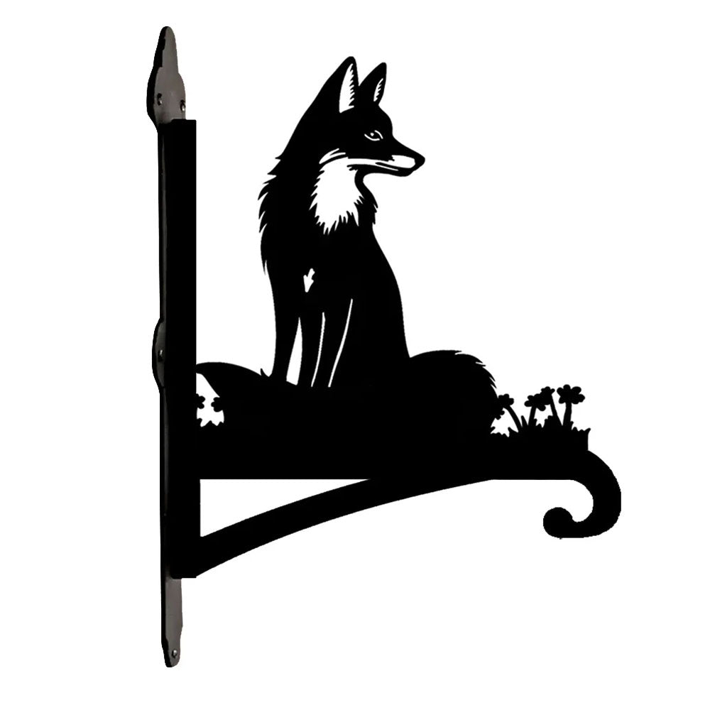 Fox metal hanging basket bracket mounted on outdoor wall for plant decoration