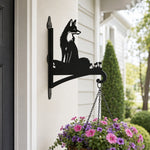 Fox metal hanging basket bracket mounted on outdoor wall for plant decoration
