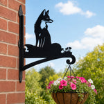 Fox metal hanging basket bracket mounted on outdoor wall for plant decoration